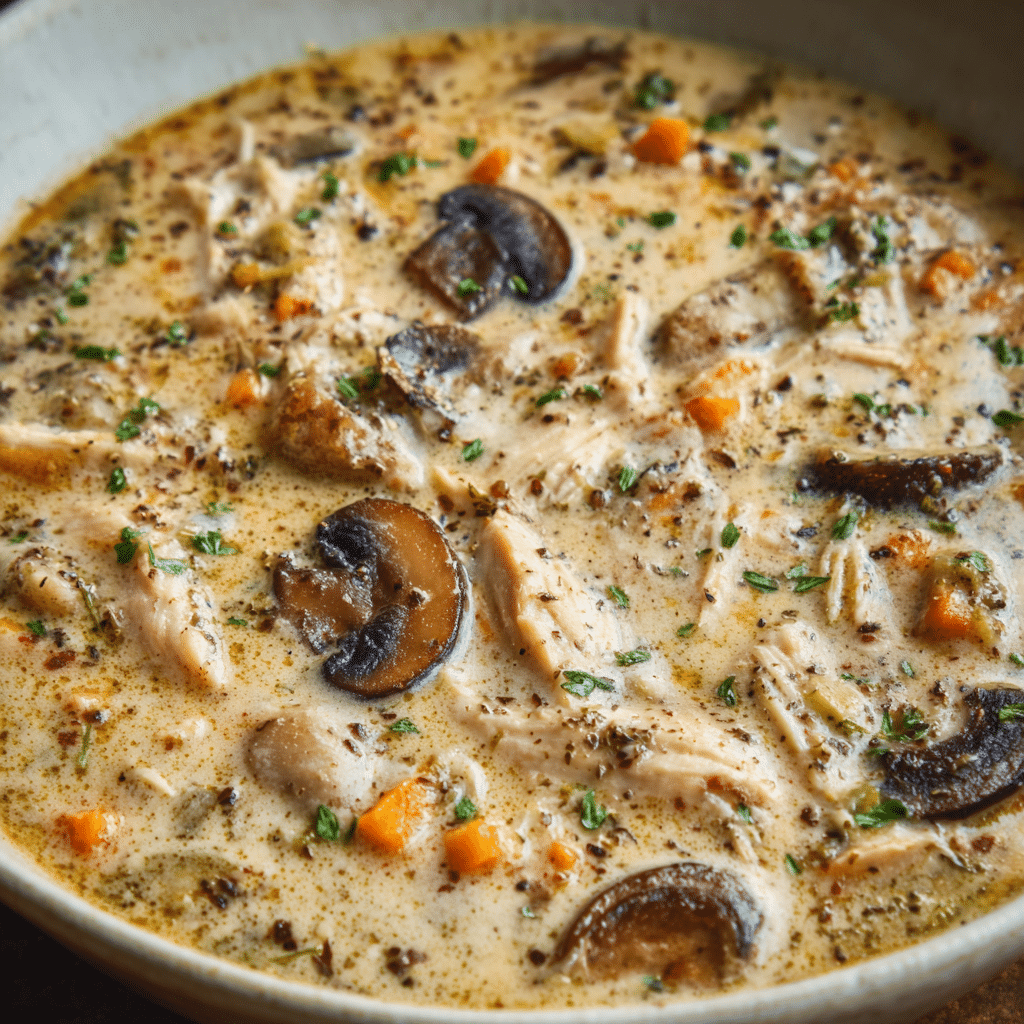 Creamy Mushroom Chicken and Wild Rice Soup Recipe - Recipe Image