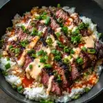 Korean BBQ Steak Rice Bowls with Spicy Cream Sauce Recipe