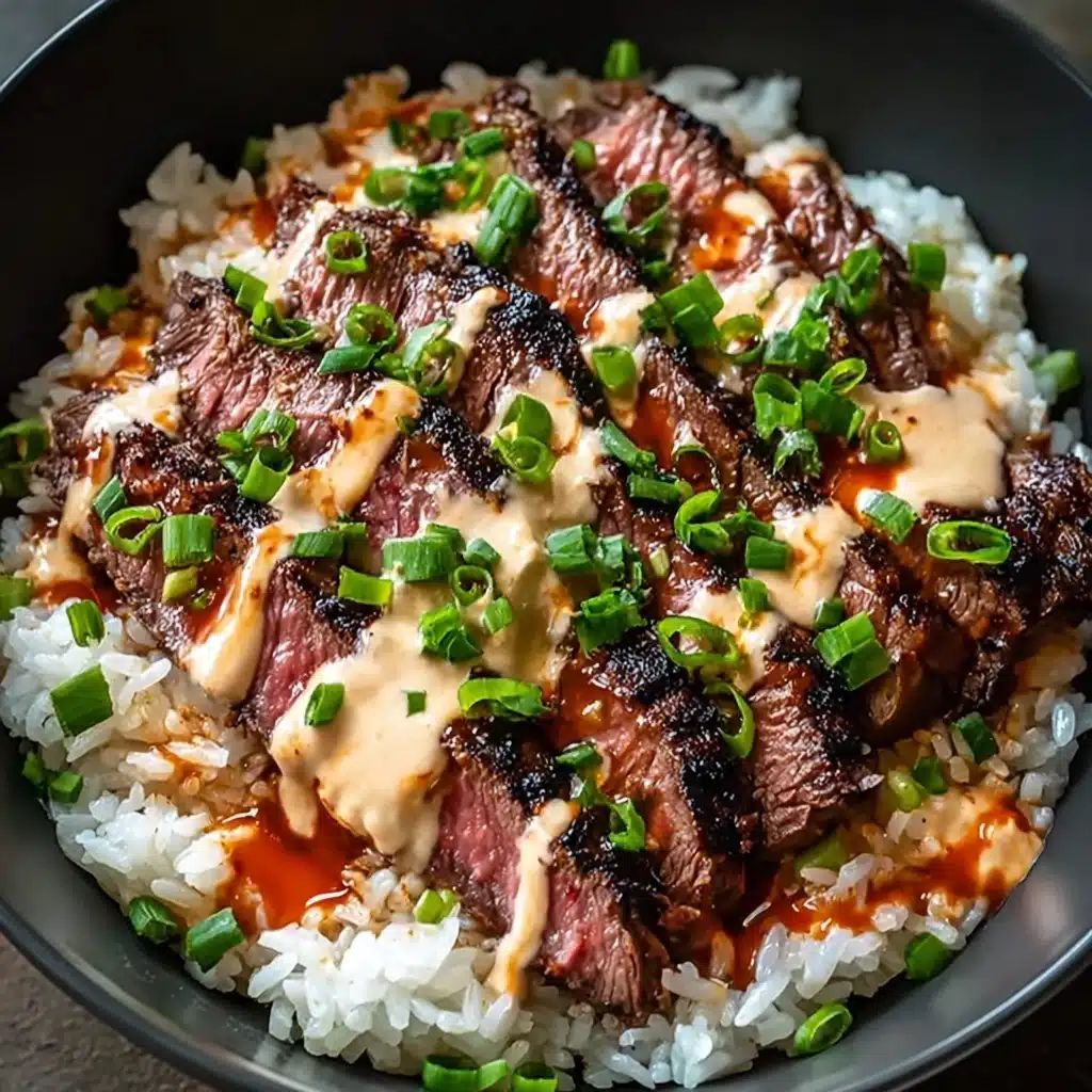 Korean BBQ Steak Rice Bowls with Spicy Cream Sauce Recipe - Recipe Image