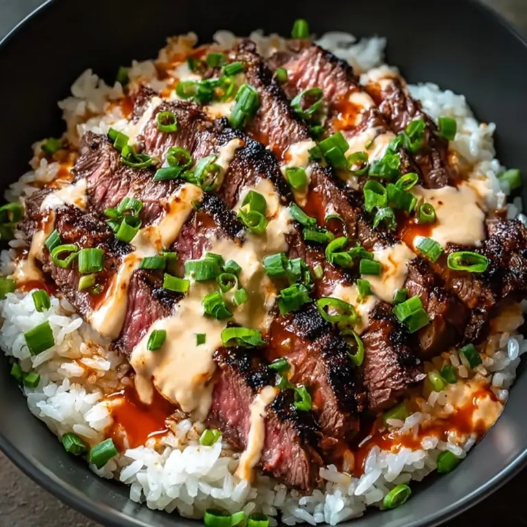 Korean BBQ Steak Rice Bowls with Spicy Cream Sauce Recipe