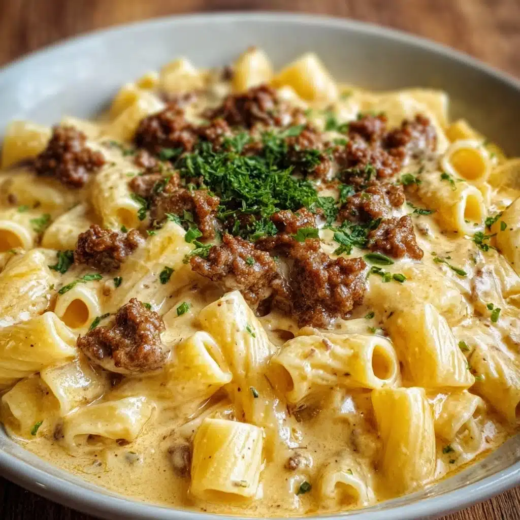 Creamy Velveeta Beef Stroganoff and Penne Pasta Recipe - Recipe Image