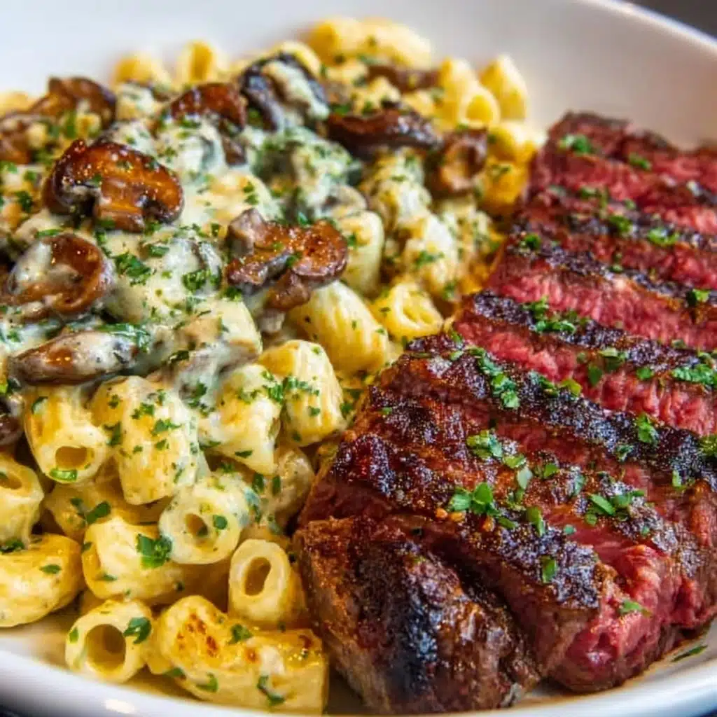 Cheesy Cajun Garlic Butter Steak with Creamy Rigatoni Recipe - Recipe Image