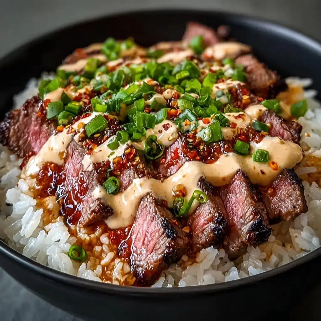 Korean BBQ Steak Rice Bowls with Spicy Cream Sauce Recipe - Recipe Image