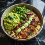 Grilled Chicken Quinoa Bowls with Avocado Sauce Delight Recipe