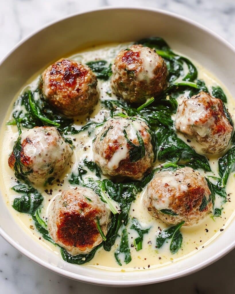 Baked Chicken Ricotta Meatballs with Spinach Alfredo Recipe