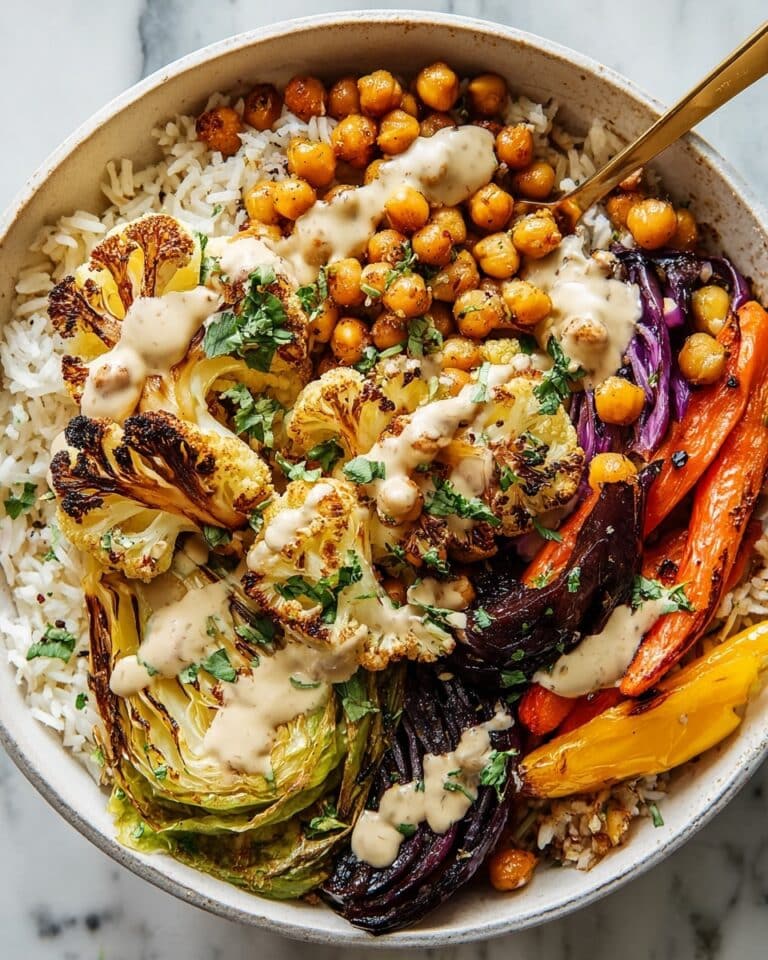 Roasted Veggie & Chickpea Bowls with Maple Dijon Tahini Dressing Recipe