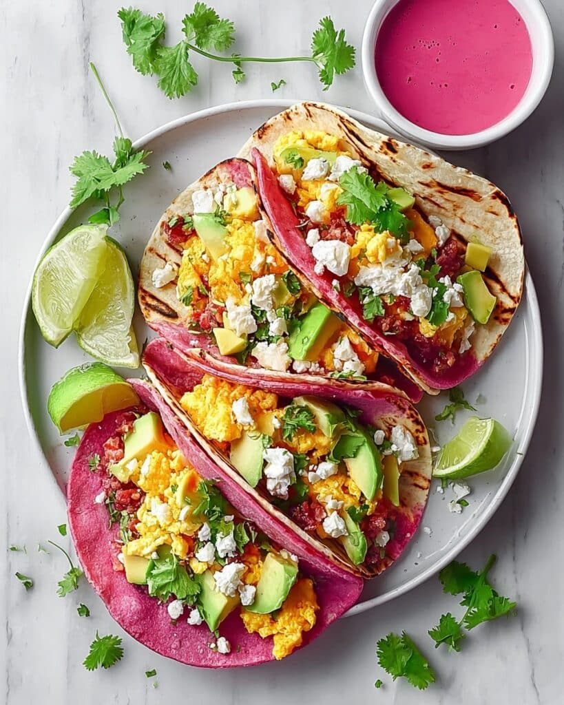 Colorful Breakfast Tacos with Pink Corn Tortillas Recipe