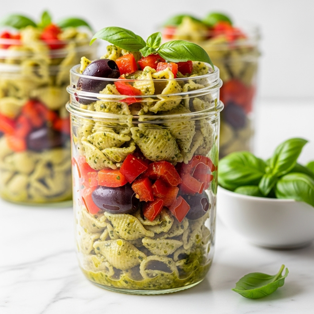 Mason Jar Pesto Pasta Salad Recipe