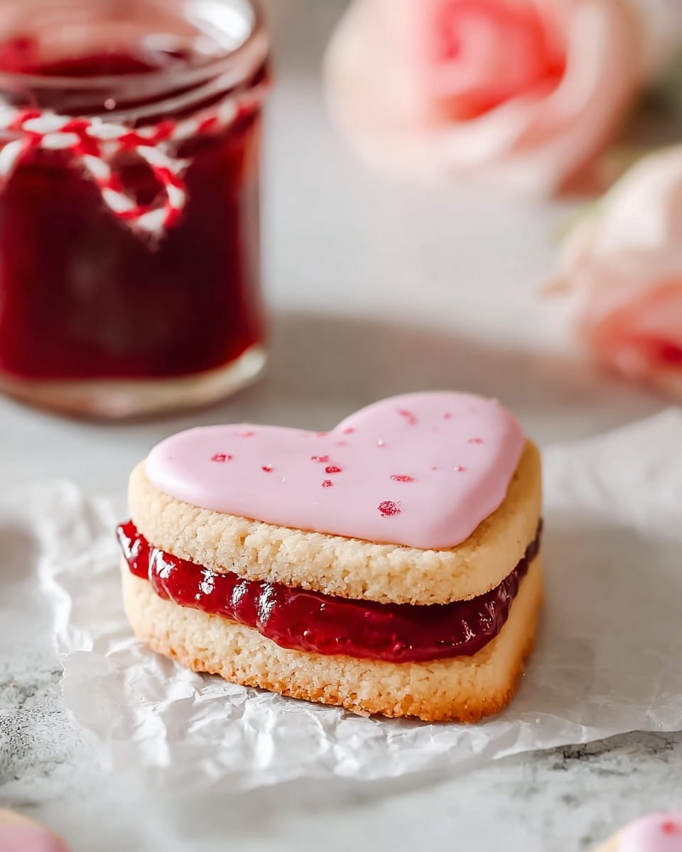 Filled Heart-Shaped Strawberry Shortbread Cookies Recipe - Recipe Image