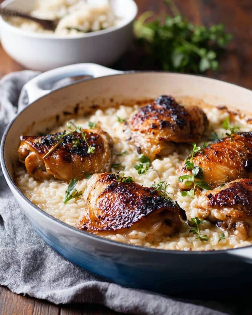 One Pot Creamy Parmesan Garlic Risotto with Lemon Pepper Chicken Recipe