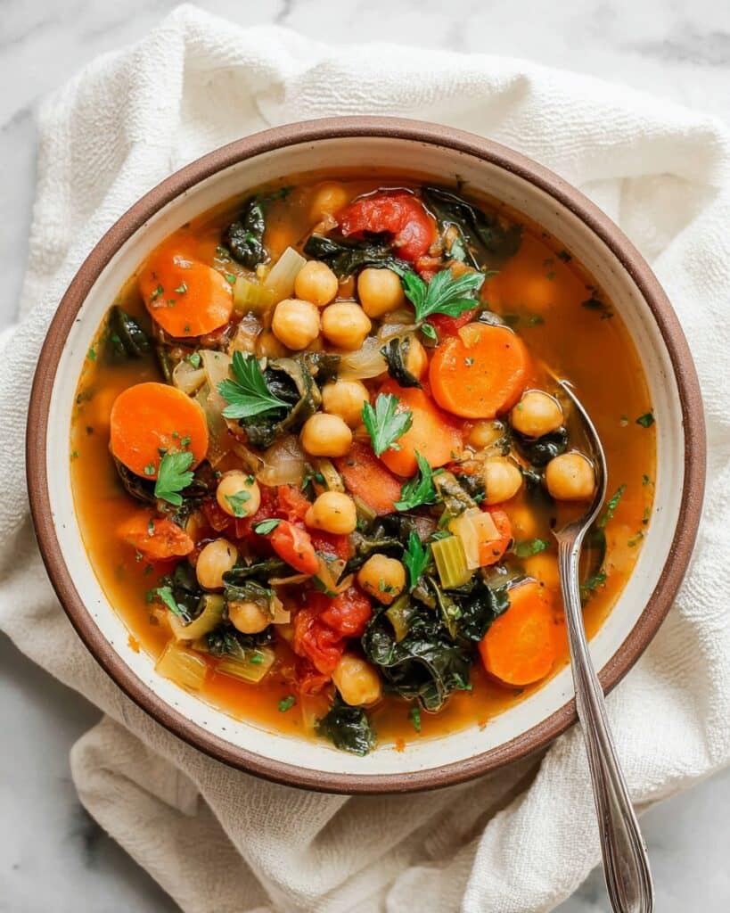 Easy Garbanzo Bean Soup with Spinach and Tomatoes Recipe