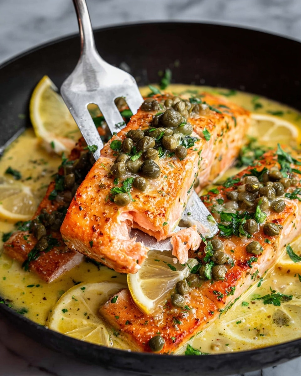 25-Minute Salmon Piccata with Lemon and Capers over Orzo and Greens Recipe - Recipe Image