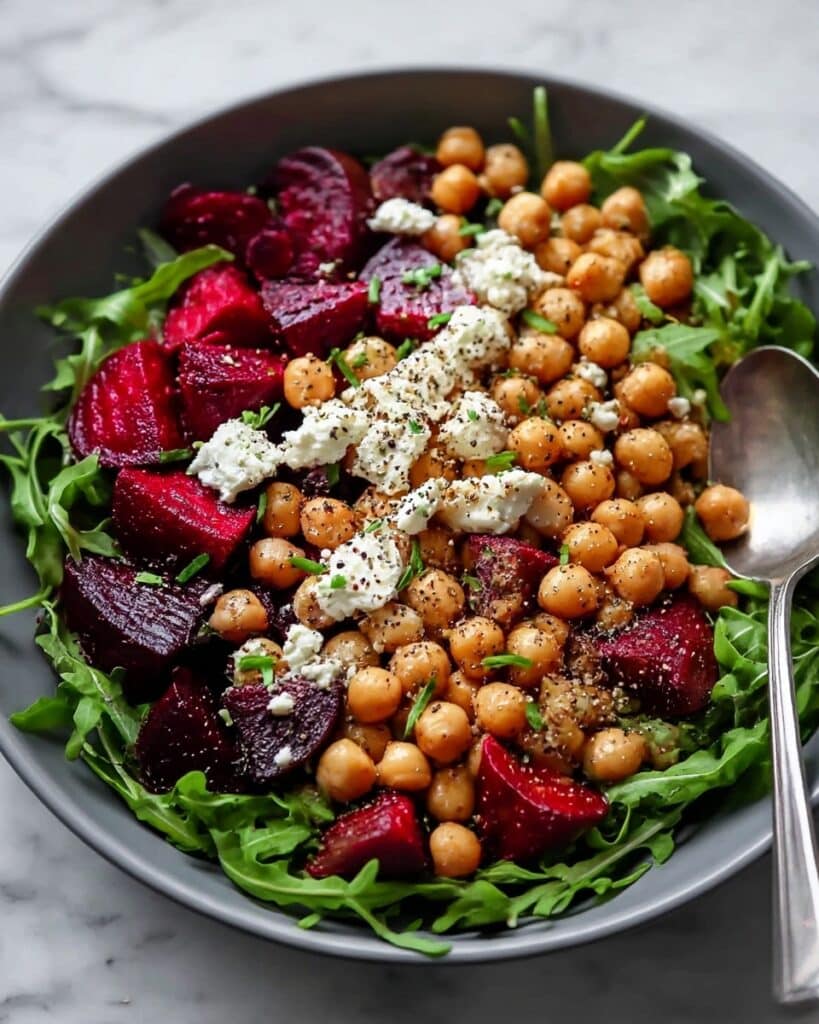 High Protein Chickpea Beet and Feta Salad Recipe