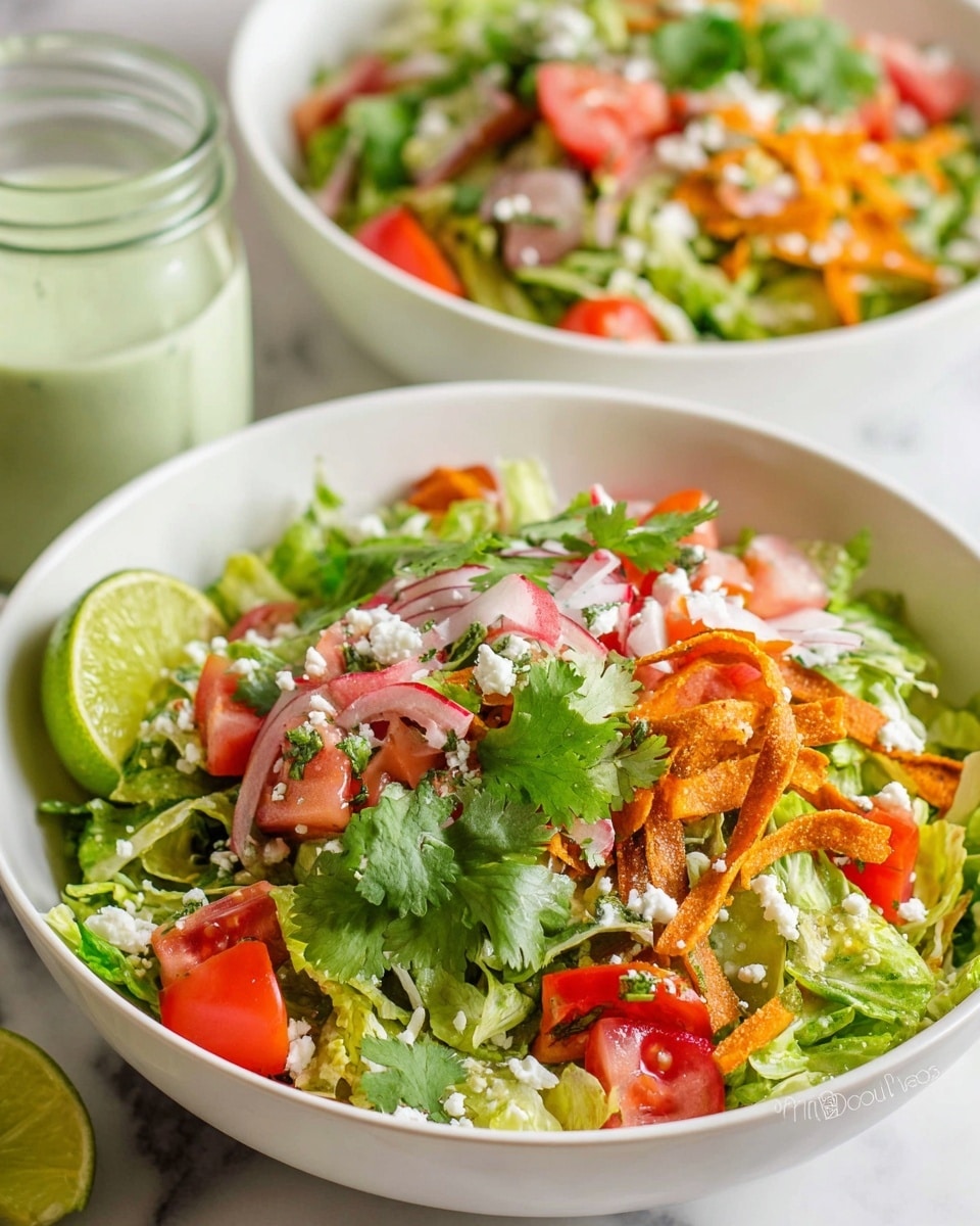 Tostada Salad with Chicken, Cilantro Lime Rice, and Salsa Verde Ranch Recipe - Recipe Image
