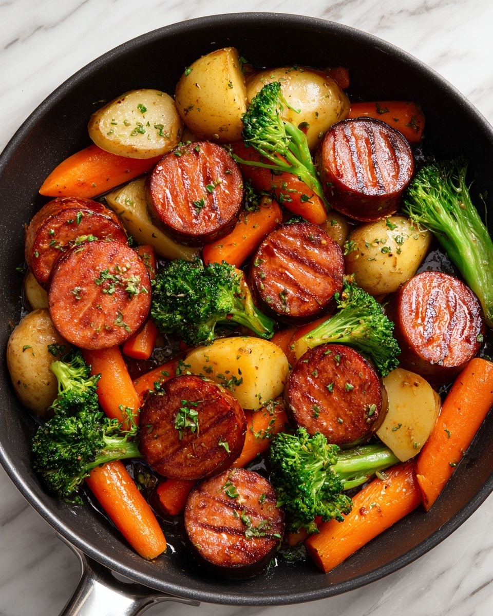 One-Pan Honey Garlic Kielbasa & Veggies: Easy Family Delight Recipe - Recipe Image