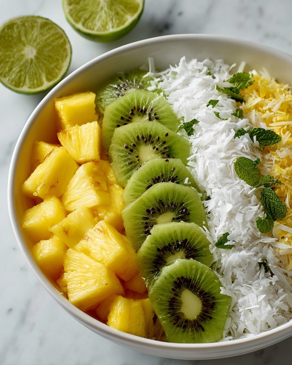Pineapple Kiwi Salad with Toasted Coconut and Lime Honey Dressing Recipe - Recipe Image