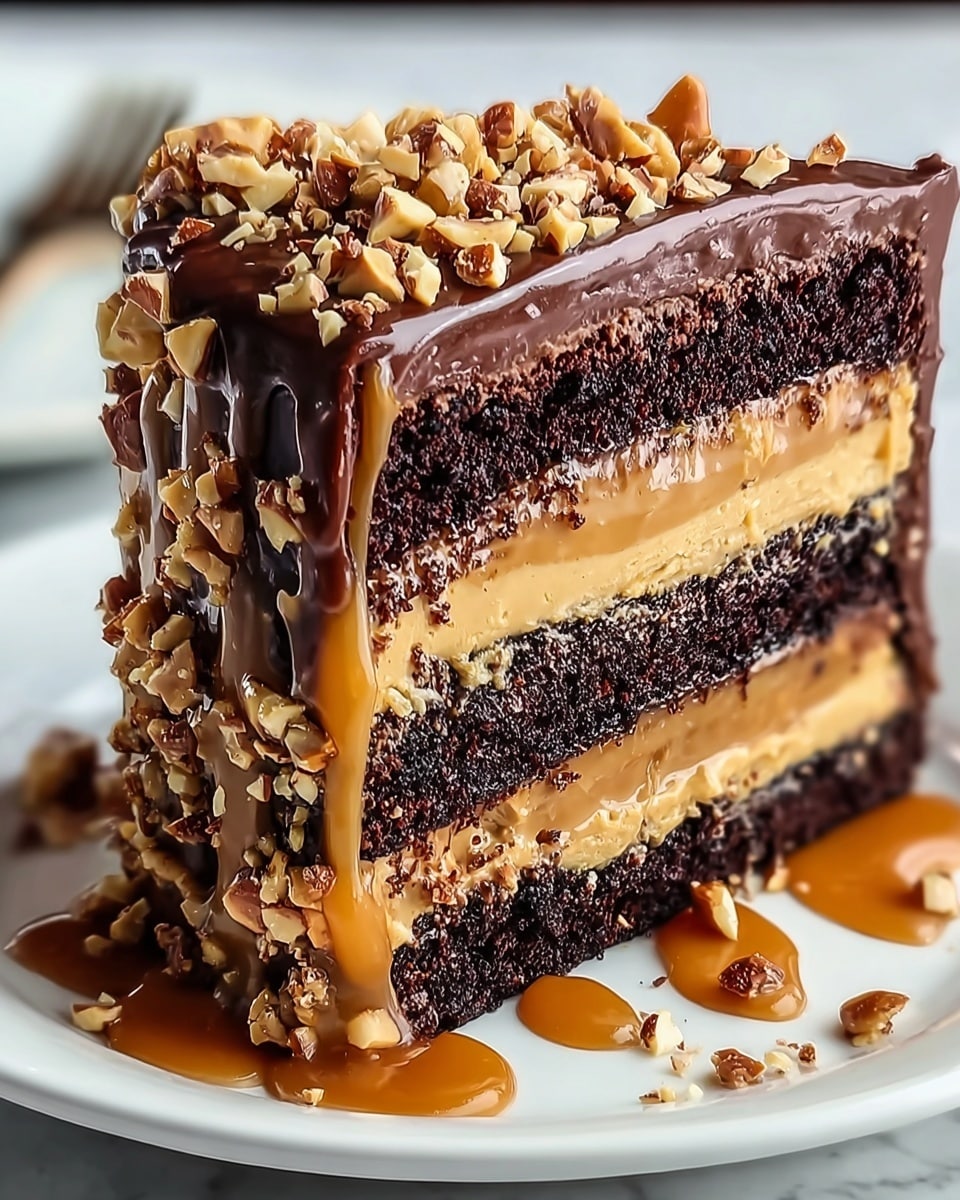 Chocolate Peanut Butter Salted Caramel Toffee Cake Recipe - Recipe Image