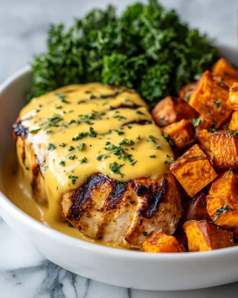 Easy Maple Dijon Chicken Bowl with Roasted Sweet Potatoes for Cozy Fall Dinner Recipe