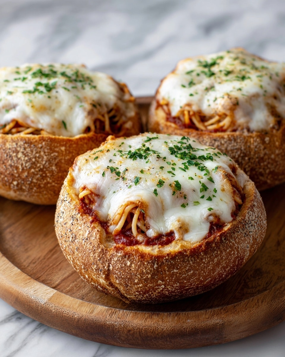 Easy Spaghetti Garlic Bread Bowls Recipe - Recipe Image