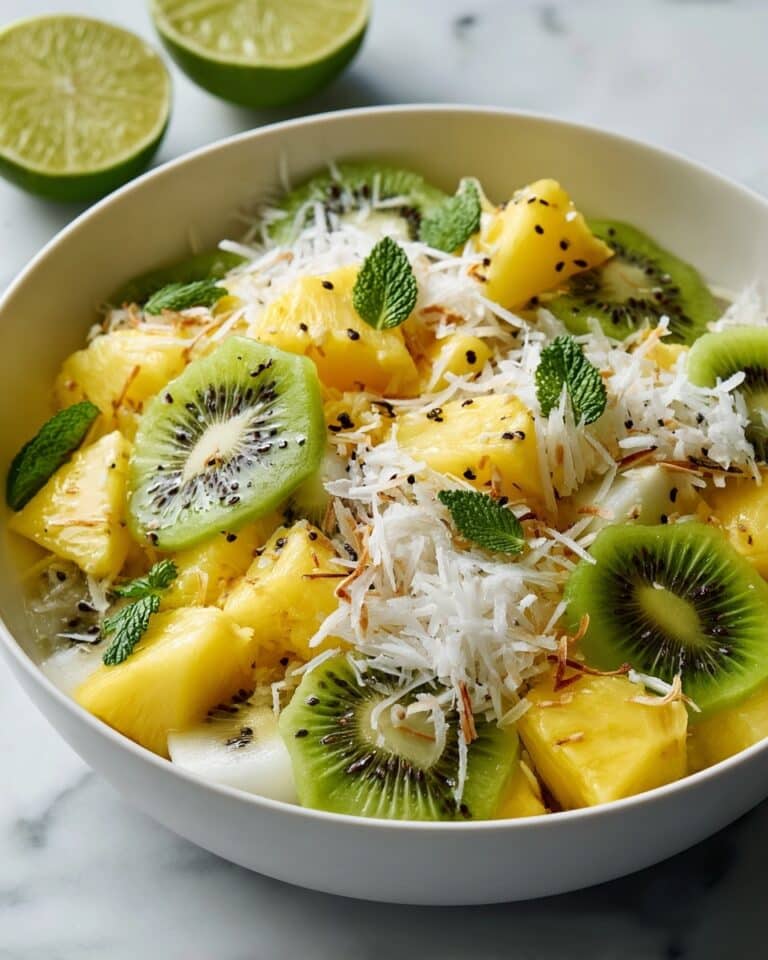 Pineapple Kiwi Salad with Toasted Coconut and Lime Honey Dressing Recipe