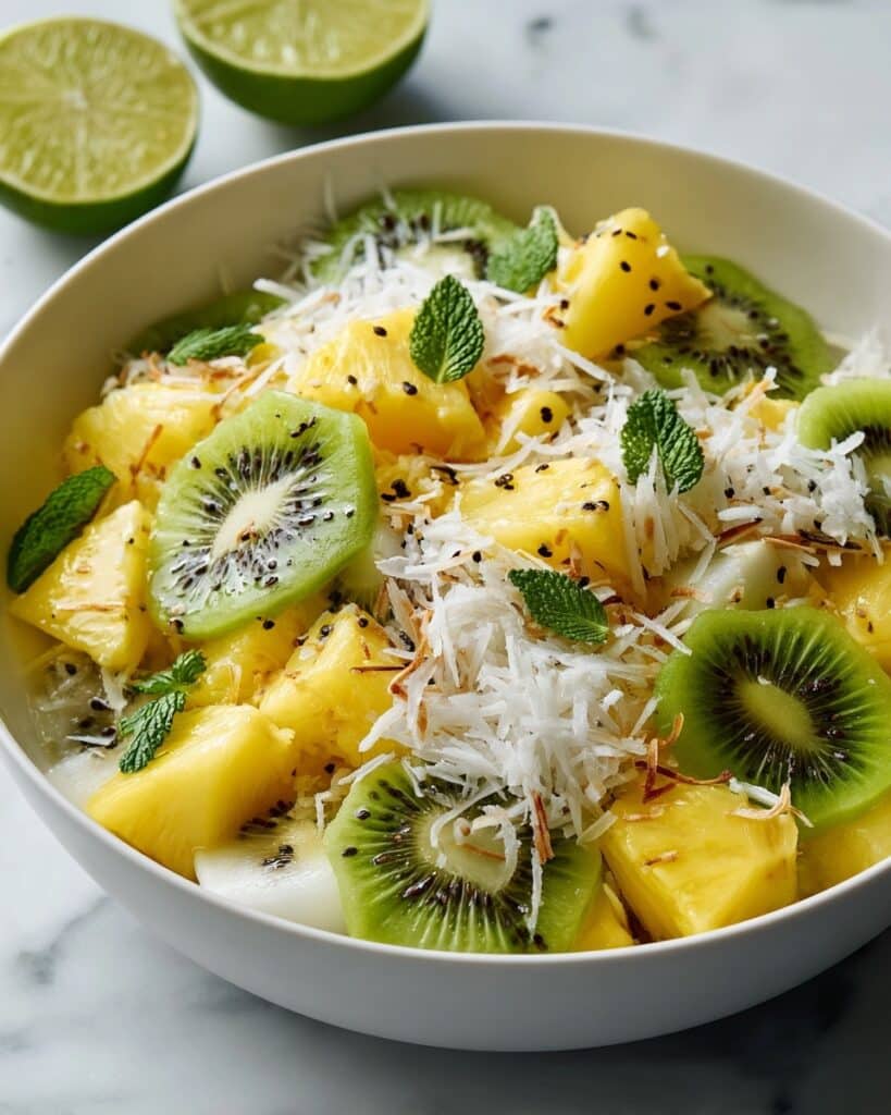 Pineapple Kiwi Salad with Toasted Coconut and Lime Honey Dressing Recipe
